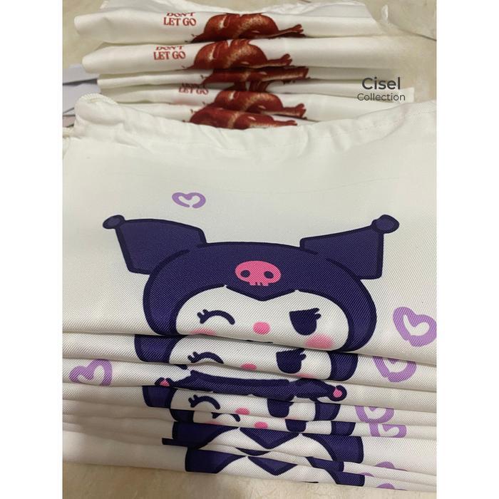 Pouch Serut Putih CUSTOM TEBAL Bahan Kanvas 100% Satuan Lusinan Murah