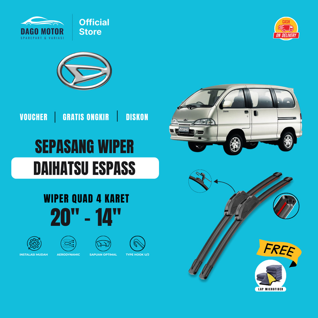 Wiper Daihatsu Espass Quad Kaca Depan Mobil Free Lap Microfiber