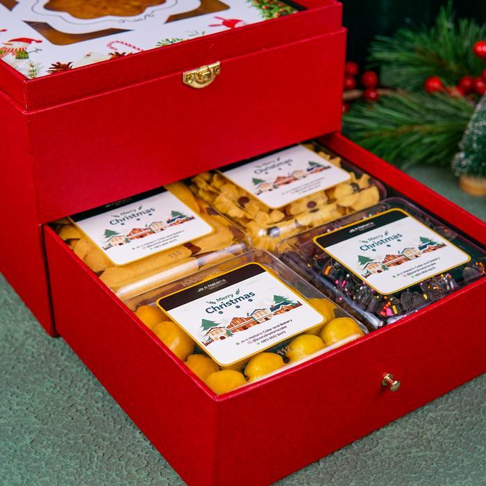 Hampers Imlek Hardbox Eksklusif (Marmer Cake + Semprit + Lidah Kucing + Nastar + Cornflakes) Paket