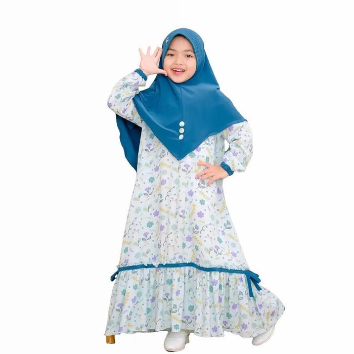 GAMIS ANAK PEREMPUAN SET HIJAB IZZATI GAMIS SET JILBAB BAJU MUSLIM ANAK BAJU LEBARAN BAHAN RAYON