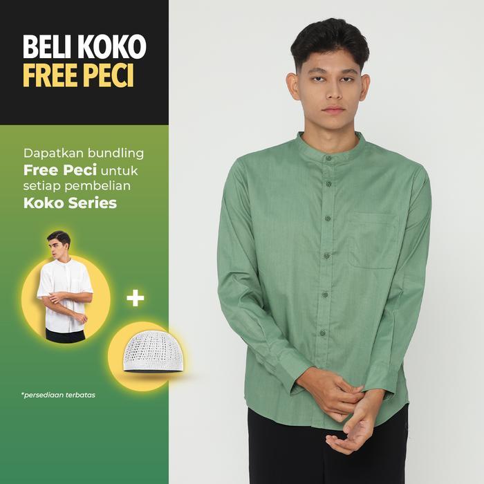 Erigo Shanghai Long Sleeve Basic Fairuz Sage Green - Kemeja Koko Lengan Panjang Unisex