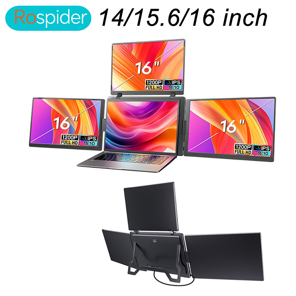 Triple Screen Portable Lcd Backlit Monitor Fhd Display Secondary Screen Connected To Notebook With 1