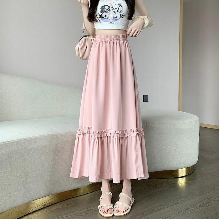 Rok Panjang Putih Wanita Korean Style Bahan Polo Linen Lembut