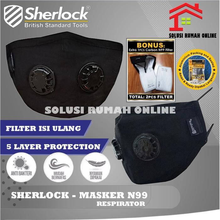 Sherlock Masker Respirator Motor N99 Carbon Filter Dual Valve Masker Kain N 99 Filter Karbon