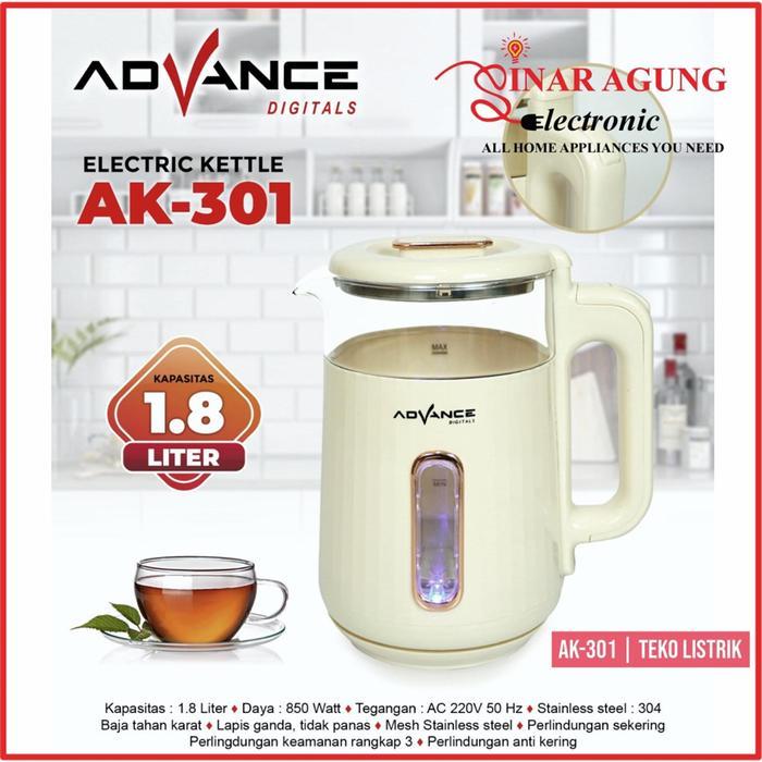 Advance Ak-301 / Ak301 Teko Listrik Kaca Transfaran - Garansi Resmi