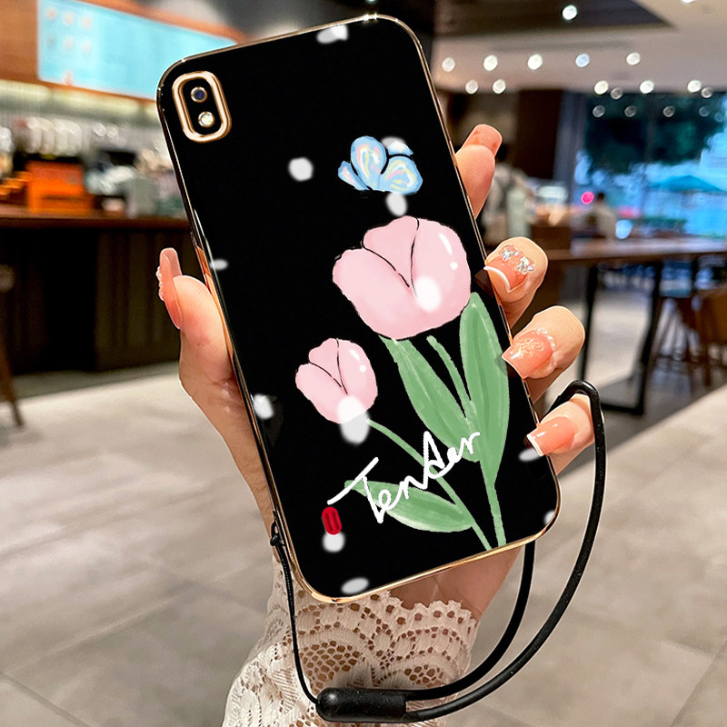 Casing Hp Untuk Samsung Galaxy A10 A10s M01s Case Bunga tulip berwarna pink pelapisan elektro Cesing