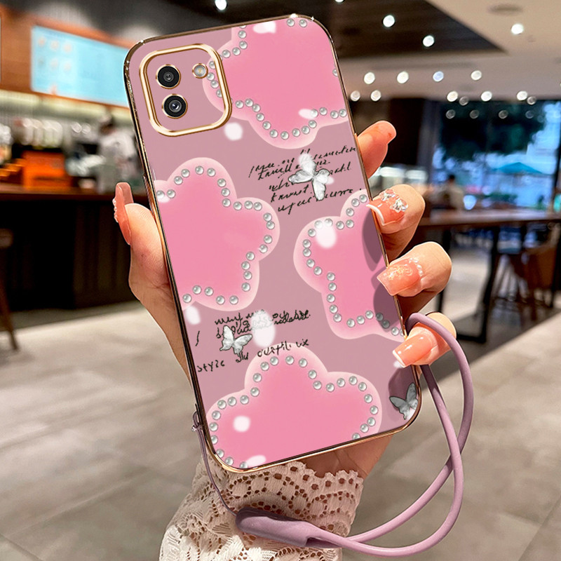 Casing Hp Untuk Samsung Galaxy A03 A03s A03 Core Case Pink pearl flower pelapisan elektro Cesing sil