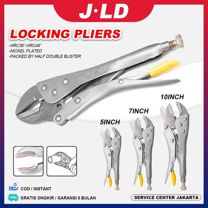 JLD Locking Pliers Curved Jaw 10" Tang Buaya Sherlock Wire Cutter Tang Buaya Bengkok kunci buaya
