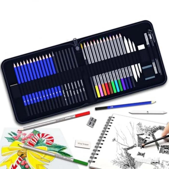 40 Pcs Sketching Pencil Set Pensil Sketsa Art Drawing Pensil Warna