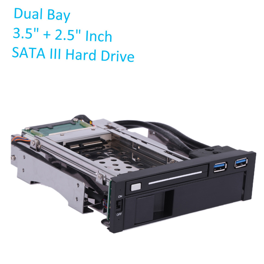 Dual Bay 3.5" + 2.5" SATA III Hard Drive HDD & SSD Tray Caddy Internal Mobile Rack Enclosure Docking