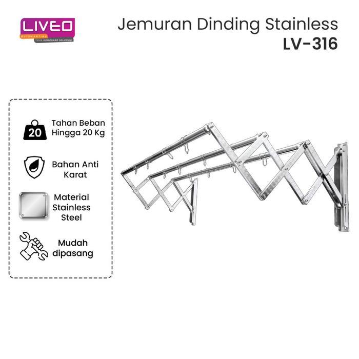 Jemuran Dinding Baju Stainless Steel Liveo Lv316 Jemuran Lipat Gantung