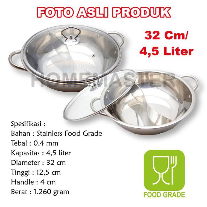 HomeMaster Panci/Pot Sukiyaki/Shabu Shabu/Steamboat Stainless Sekat/YinYang 32 Cm SP201042NM32