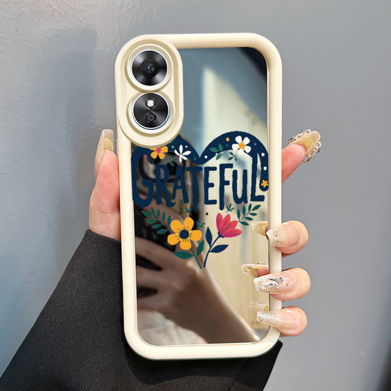 Casing Hp Untuk OPPO A17 OPPO A17K Case GRATEFUL Bunga Aesthetic Cermin Kasing silikon Cesing melind