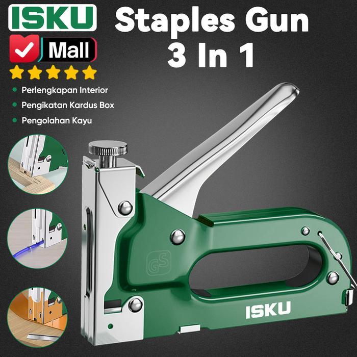 [] ISKU Staples Tembak 3 in 1 Heavy Duty Hekter Tembak Jok Motor Kayu Spanduk Gun Tacker Besi