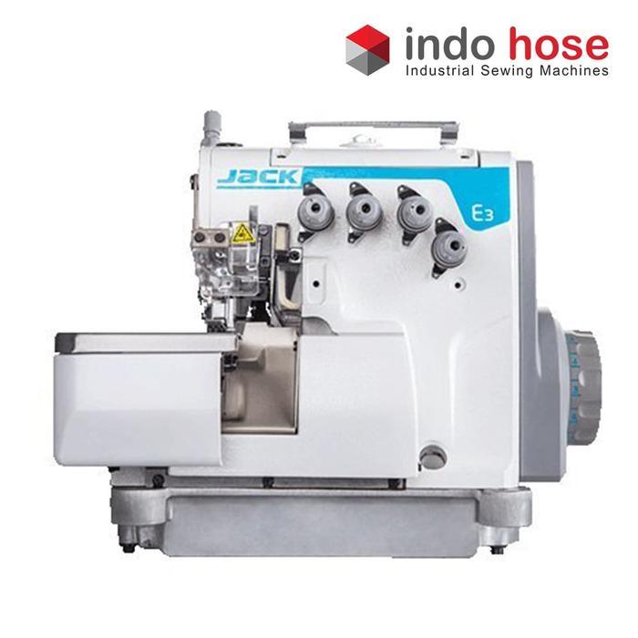 Indohose Jack E3 Mesin Obras Industri Servo high speed + Meja - 3 Benang, Putih