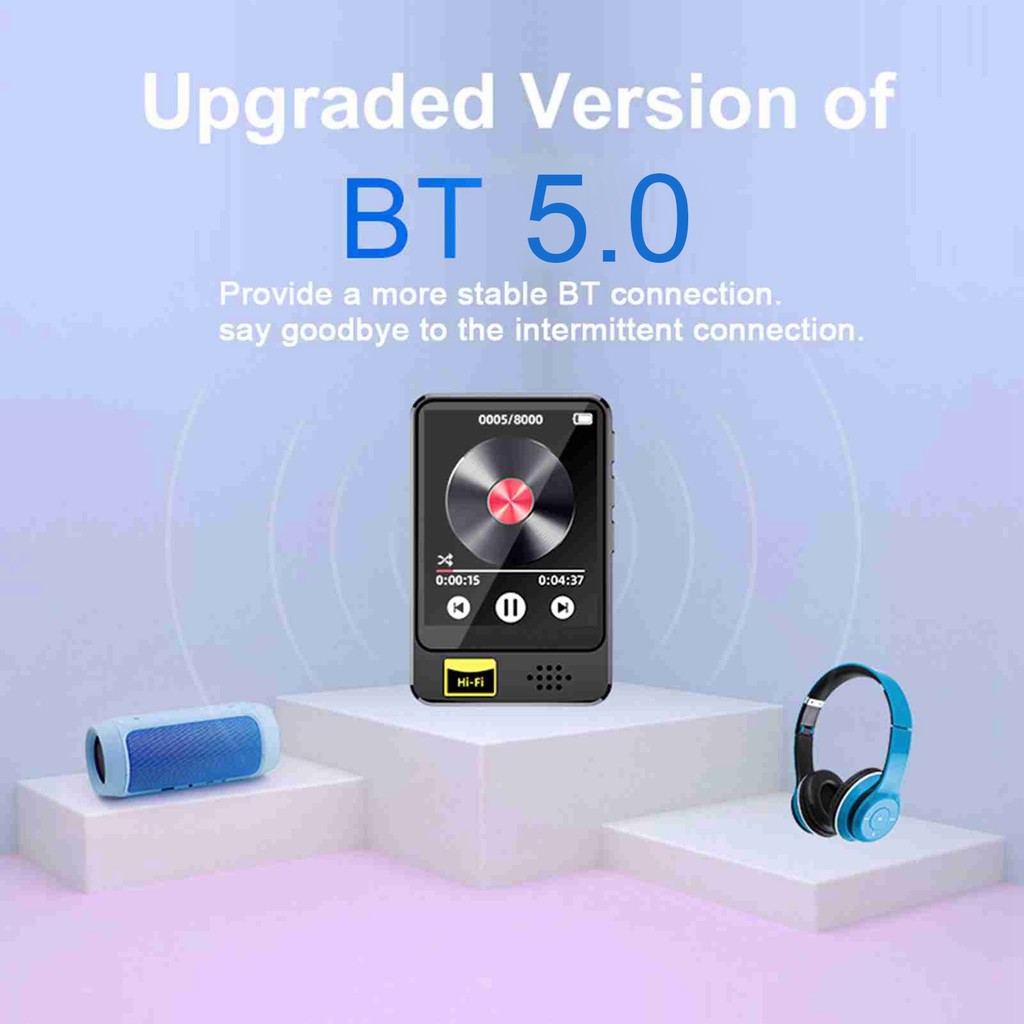 USB Audio Player Hi-Fi Mp3 Player Mini MP3 MP4 Player with Speaker BT USB Charging Suitable for