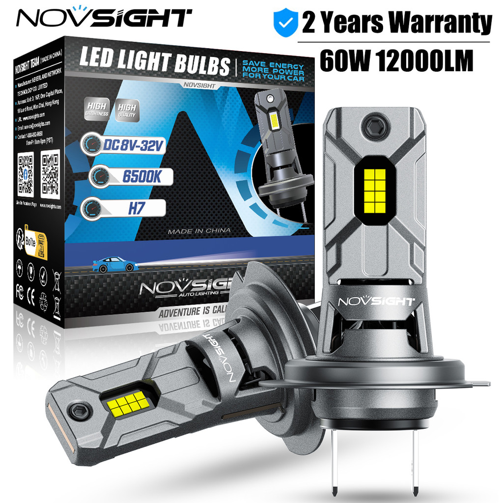 NOVSIGHT H7 Bohlam Lampu Depan LED 60W 12000LM Ukuran Mini 6500K Lampu Mobil Putih 800% Lampu Led Pl