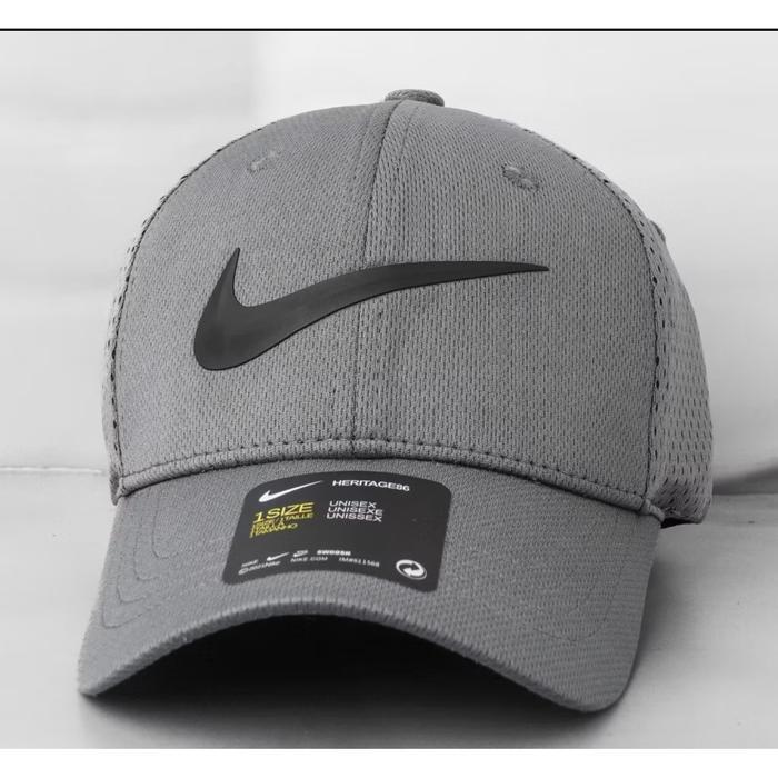 Topi Baseball Nike Basic Black Logo Original Grey Caps / Topi Nike Pria Wanita Warna Abu Abu