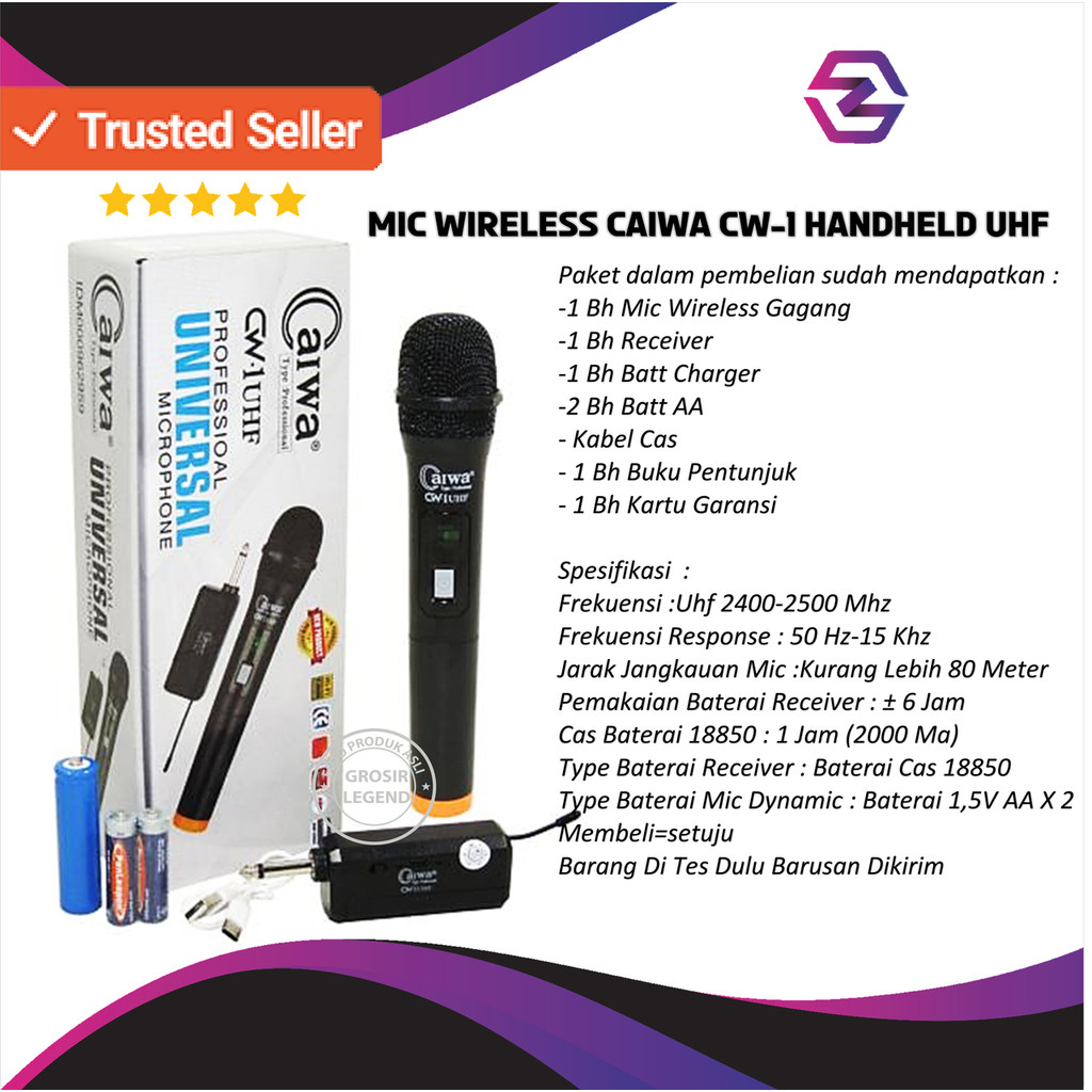 Mic Wireless Caiwa Cw 1 Uhf,microphone Aiwa Cw1 Uhf mic Aiwa Uhf