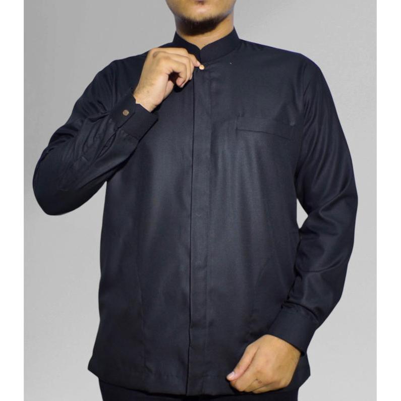 Baju Koko Pria Koko Sultan Bahbus Formal Kancing Dalem Kantong Samping Manset