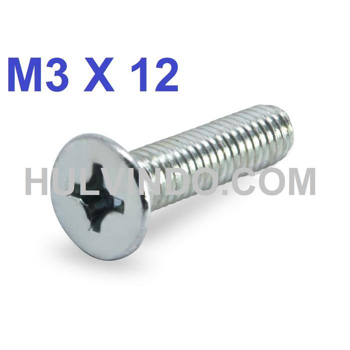 Baut Jf Flat Head Galvanis M3 X 12
