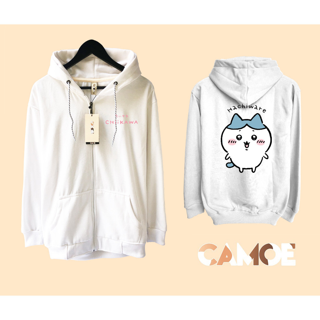 Jaket Hoodie Zipper Chiikawa Nanka Chiisakute Kawaii Yatsu Character Hachiware