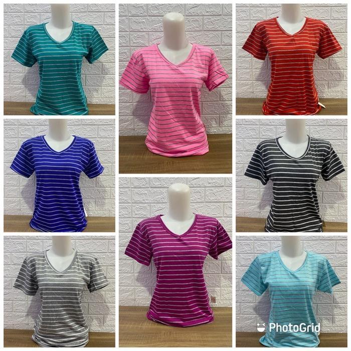Kaos Salur Pendek Wanita Kaoa Strips Wanita Kaos Salur Wanita