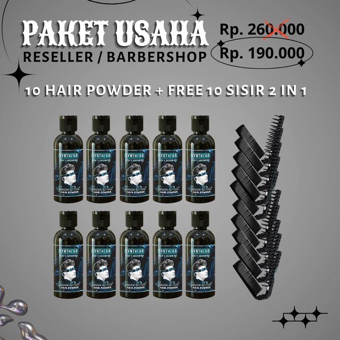 Synthlab - Paket Usaha 10 Hair Powder + Free 10 Sisir 2 in 1 untuk Reseller / Barbershop