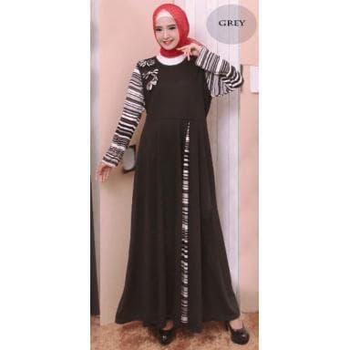 terlaris 5407 gamis hitam maxidress grey black salur simple hijab longdress
