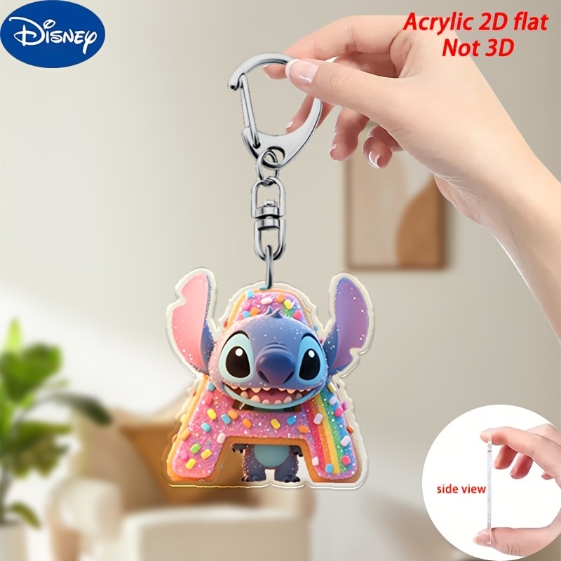 Disney Lilo & Stitch Acrylic Cartoon Keychain 2In A-Z English Letters Name Doughnut Pendant Car