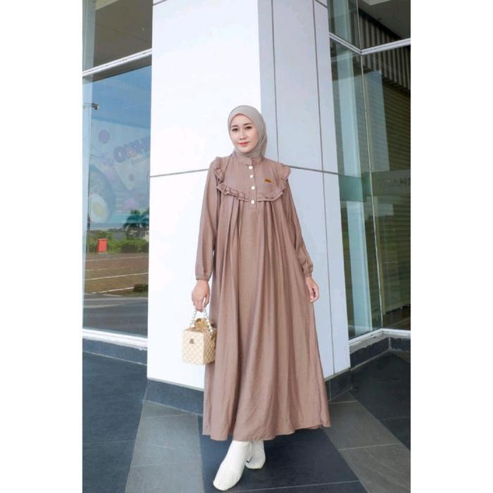 Azizah Dress Polo Linen Polos Cantik Kekinian Gamis Wanita Muslim Pasti Ori