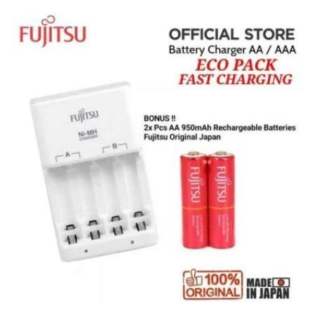 Fujitsu Charger Baterai Aa Aaa Original Japan Dengan Bonus Baterai Aa 950Mah Quick Charger &