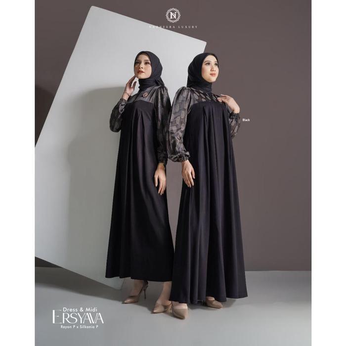 [Bisa ] Ersyava Dress Midi Nadheera Luxury Gamis Rayon Premium Sp Ersyava Nadhera Terbaru