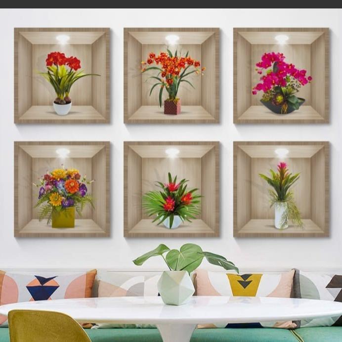 Top Wallpaper Stiker Dinding 3 Dimensi Motif bunga Bunga dalam pot 6 pcs