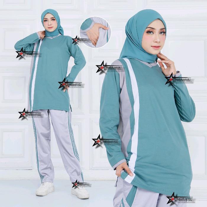 One Set Baju Olahraga Tunik Sport Muslimah / Setelan Kaos Olahraga Senam Wanita Muslimah / Seragam