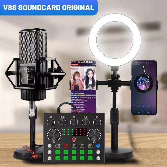 MKC KIMISO SOUNDCARD FULL SET MIC V8S SOUND CARD LIVE SINGING EQUIPMENT AUDIO MIXER STREAMING