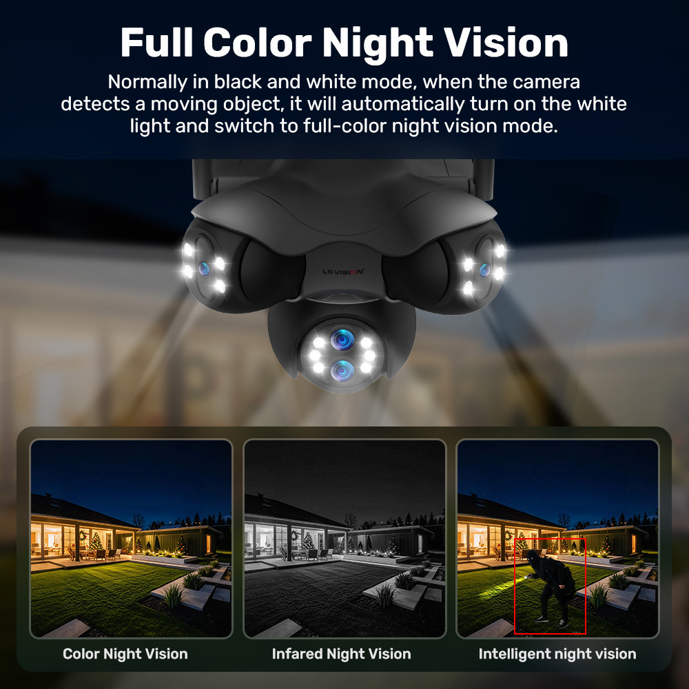 LS VISION 30MP 10X Optical Zoom WiFi IP Camera 5 Screens 5 PTZ Security CCTV Cam Auto Tracking Home