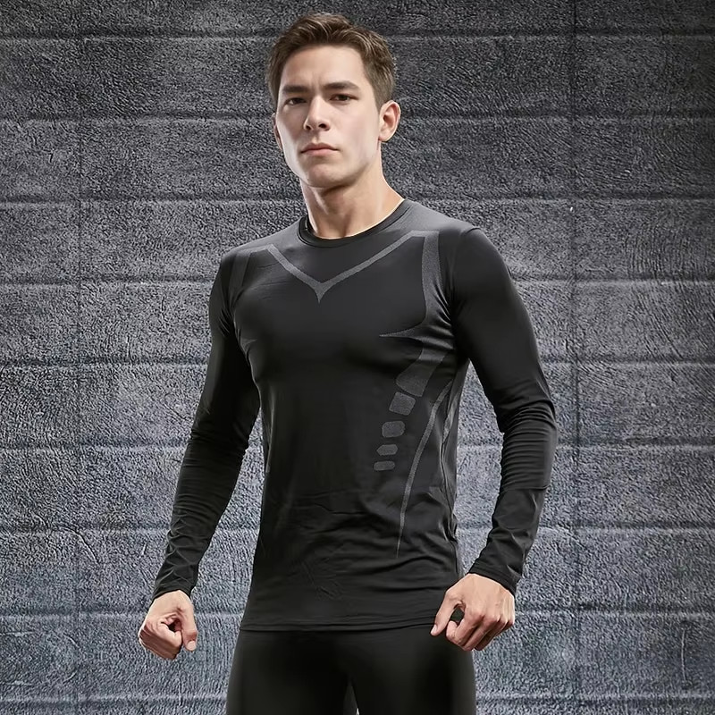 Men'S T-Shirt Men Running Sport T Shirt Men Compression Fitness To Tee Quick Drytight Training Gym