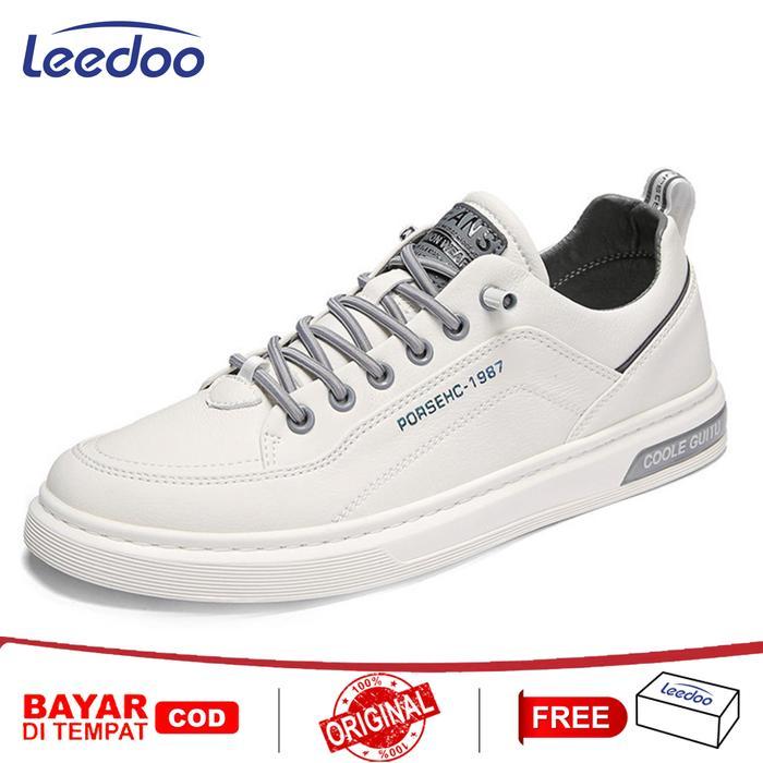 Leedoo Footwear - Sepatu Tali Putih Sepatu Kulit Pantofel Sepatu Pria Formal Sepatu Hitam Sneakers