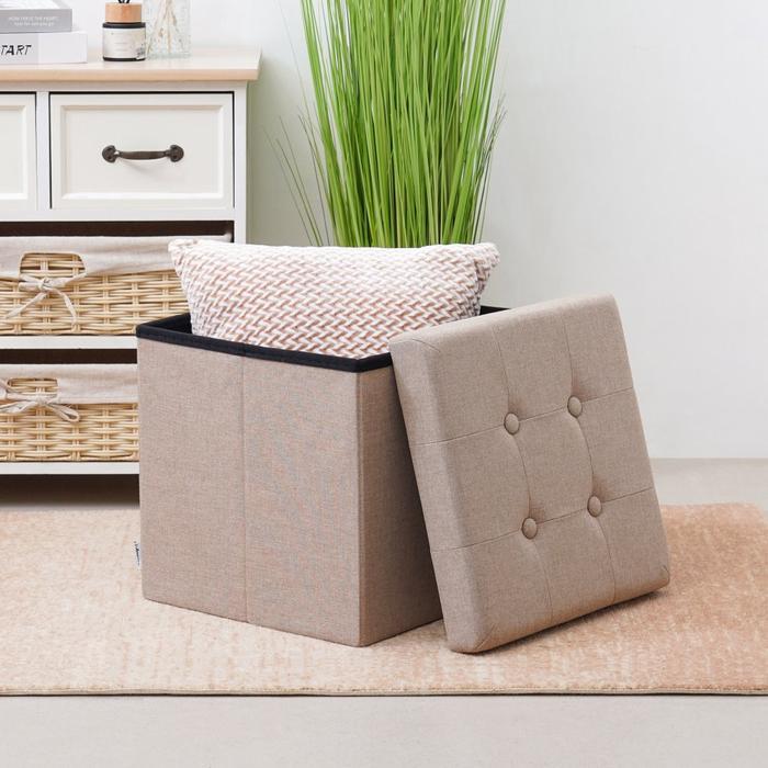 [WAKULLA] Bangku Ottoman Fabric Lipat Linen - Krem Kotak Penyimpanan Tempat Duduk Puk Bangku Simpan