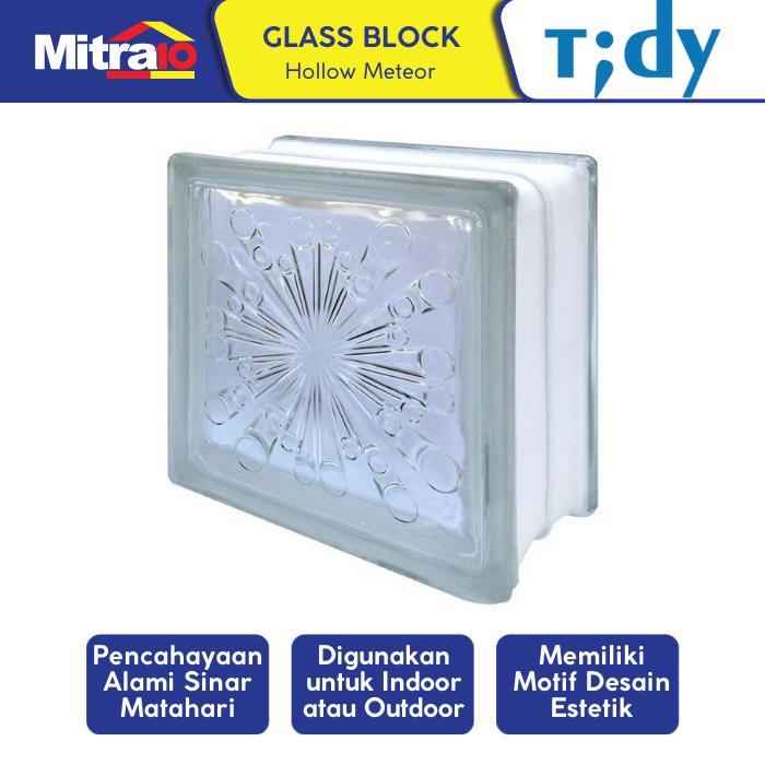 . Glass Block Hollow Tidy Meteor 8x19x19cm - Bata Kaca Motif Cermin Mirror