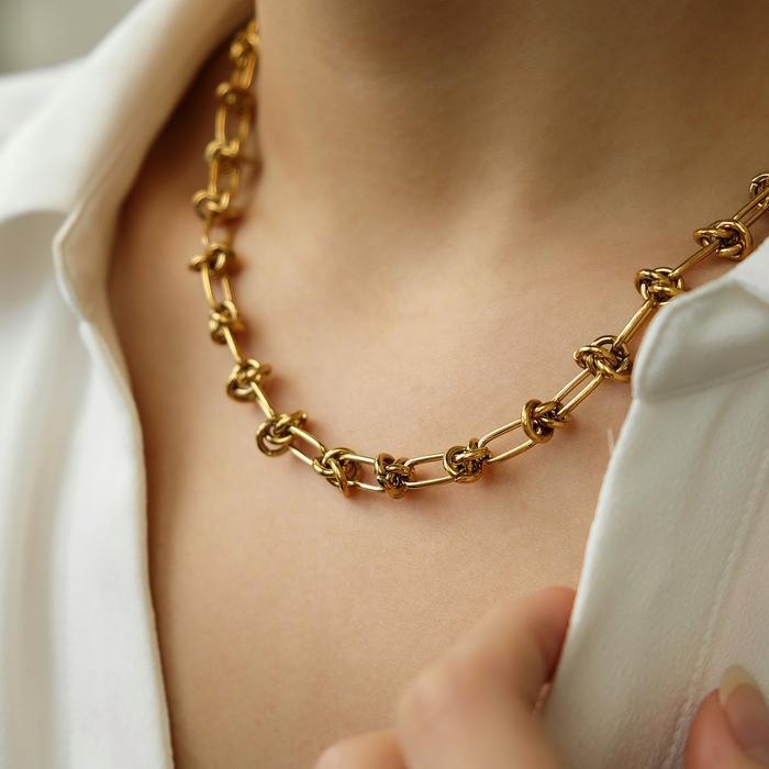 Knot Gold Link Chain Choker Necklace Kalung Rantai Anti Karat