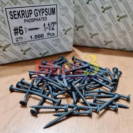 1 Dus Sekrup Gypsum 4Cm Isi 1000Pcs - Baut Sekrup Hitam 6X1 1/2" Terjamin