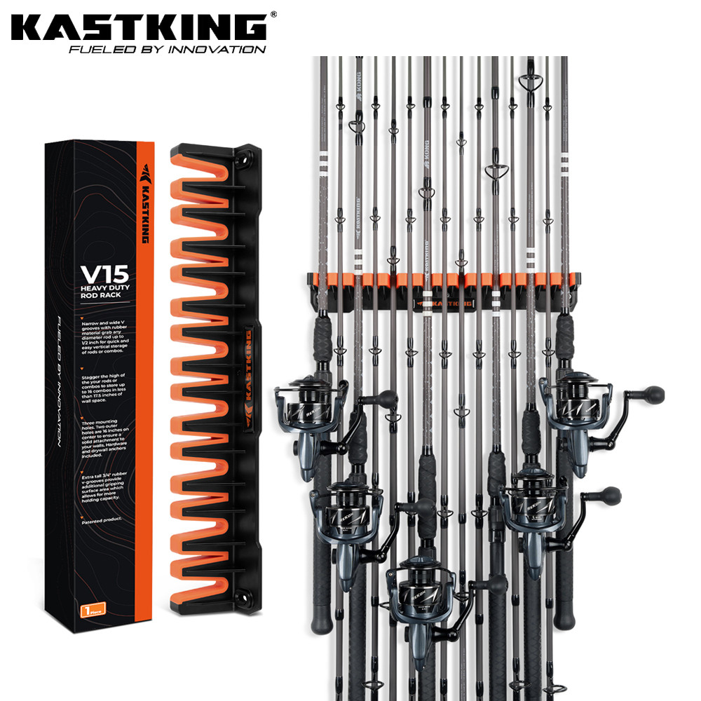 KastKing Patented V15 Vertical Fishing Rod Holder Wall Mounted Fishing Rod Rack, Store 15 Rods or