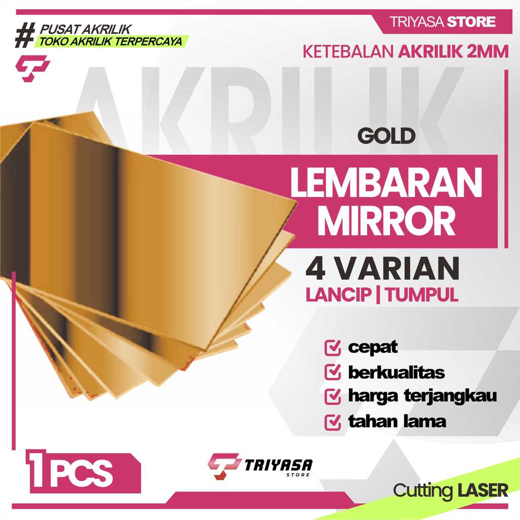 AKRILIK EMAS/GOLD LEMBARAN CUSTOM A6,A5,A4,A3