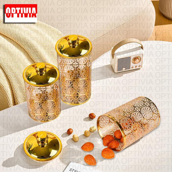 OPTIVIA Toples Aklirik kedap udara gold emas / toples list gold mewah / Arabian Jar Satuan /Toples