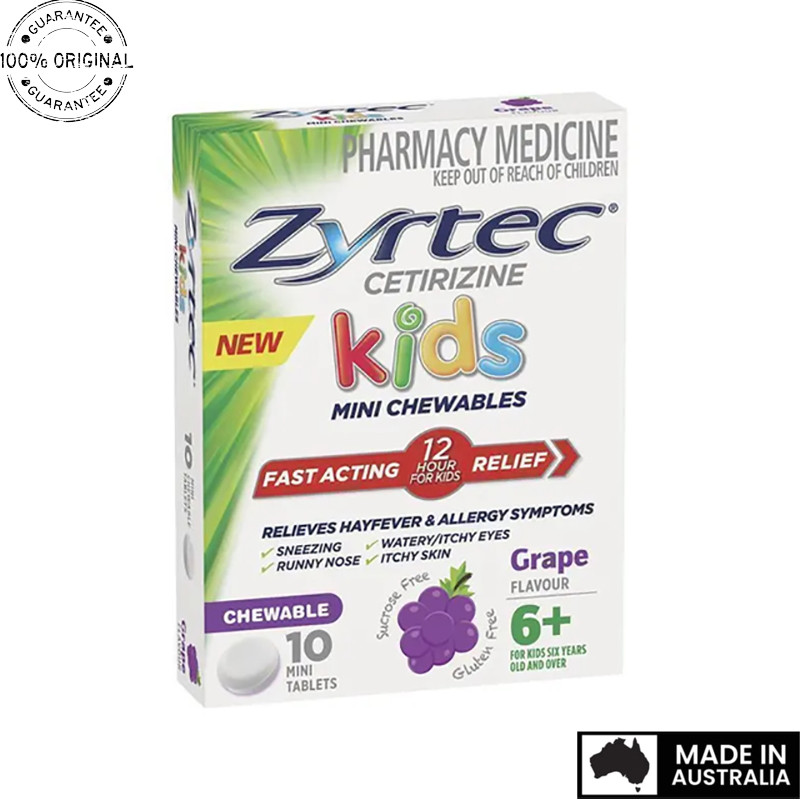 Aussie Original Zyrtec Kids Antihistamine Allergy & Hayfever Chewable Tablet Grape 10 Pack (repack)