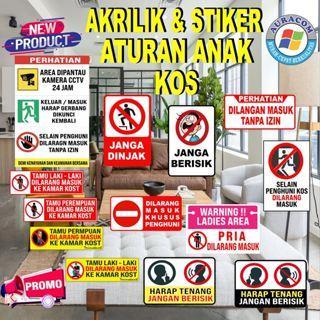 PAPAN AKRILIK / STIKER ATURAN ANAK KOST_