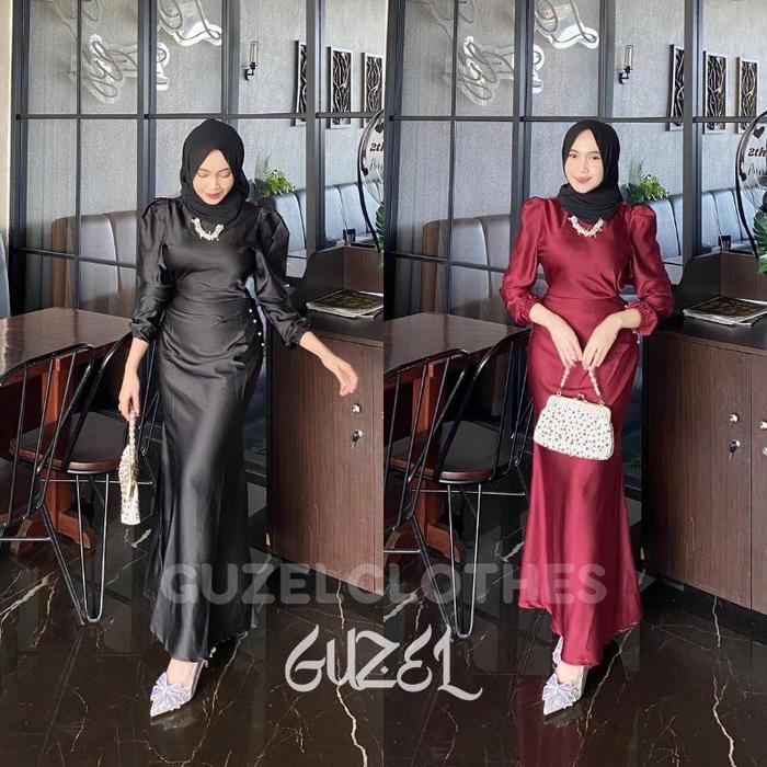 Elora Dress By Guzel Satin Silk Premium Baju Fashion Wanita Kondangan Wisuda Couple Muslimah Gamis