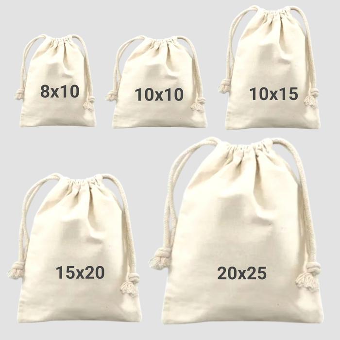 Kantong Pouch Serut Kain Blacu Tebal Polos Tempat Souvenir Serbaguna